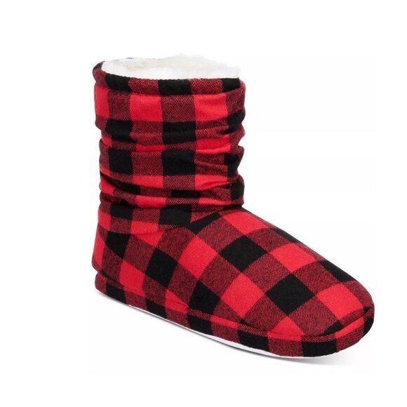 CHARTER CLUB Slouchy fur lined women's bootie slippers  Buffalo Plaid (Size 5-6) - Picture 1 of 4